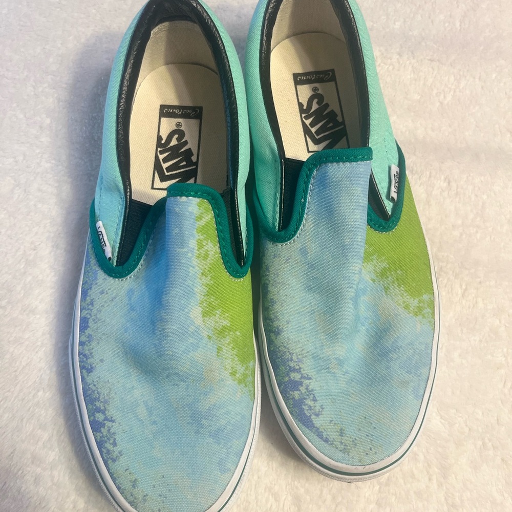 Vans Tie Dye Slip On Sneakers Pastel Blue Green Mint Women’s 8 Men’s 6.5